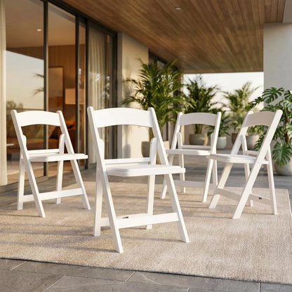 White Resin Folding Chairs Set of 4, Padded Seat, Stackable Indoor Outdoor