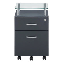 Graphite Rolling File Cabinet with Glass Top for Office Storage