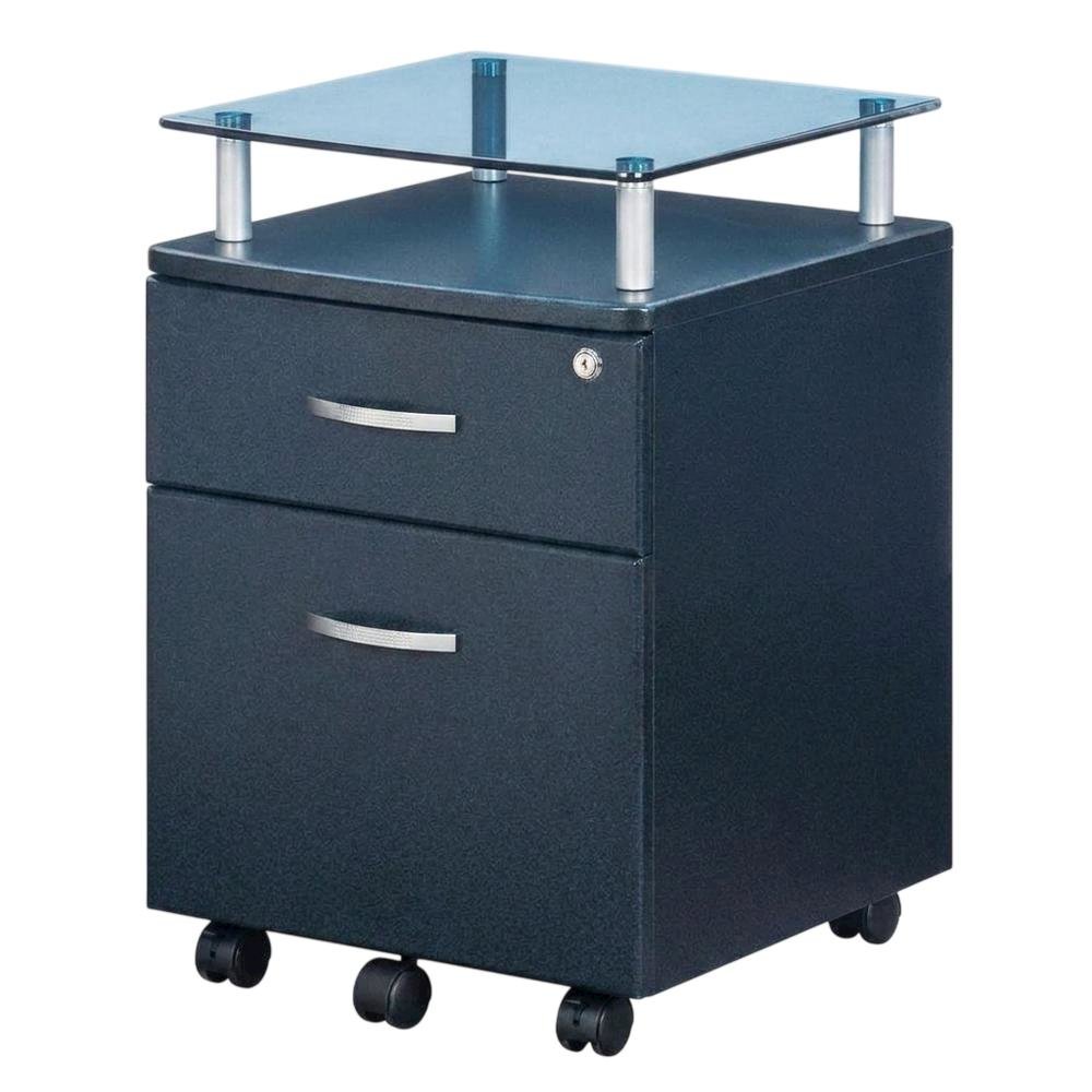 Graphite Rolling File Cabinet with Glass Top for Office Storage