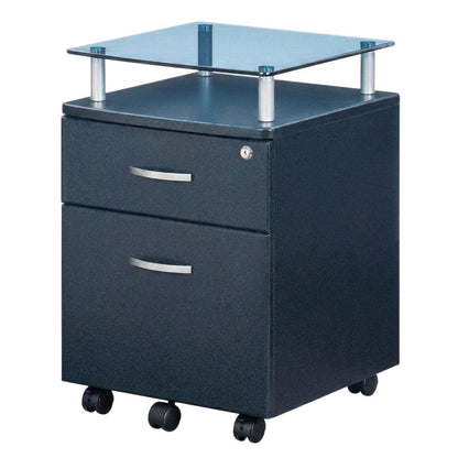 Graphite Rolling File Cabinet with Glass Top for Office Storage