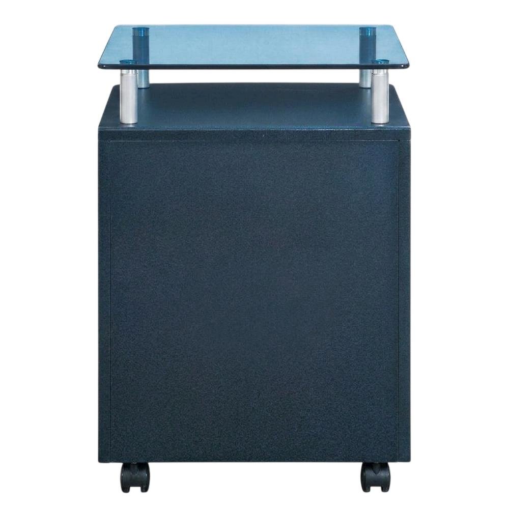 Graphite Rolling File Cabinet with Glass Top for Office Storage