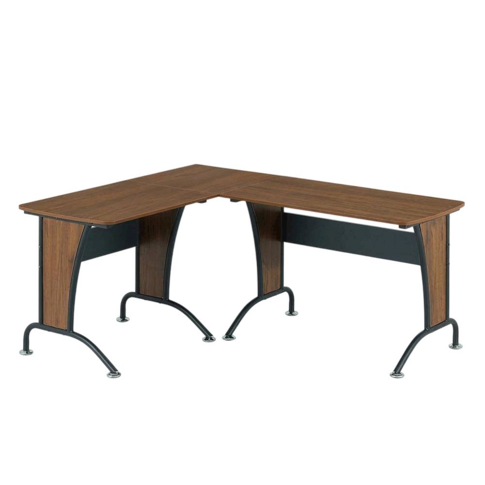 L-Shaped Office Desk With Inline Team Configuration And Keyboard Shelf