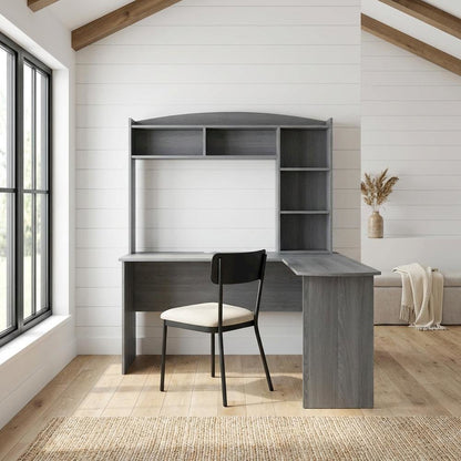 Wood Finish Desk with Hutch in Elegant Brown and Spacious Storage