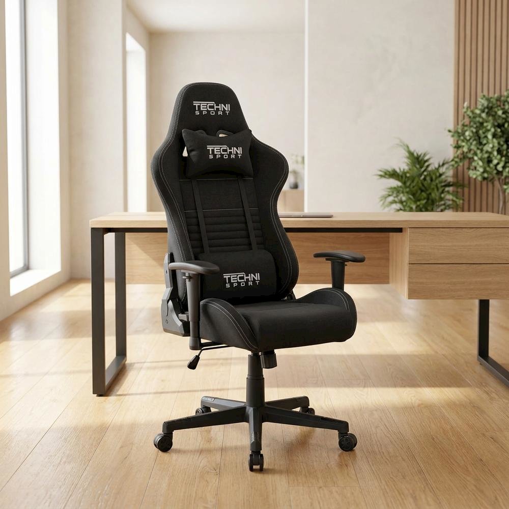 Black Fabric Ergonomic High Back Racing Gaming Chair