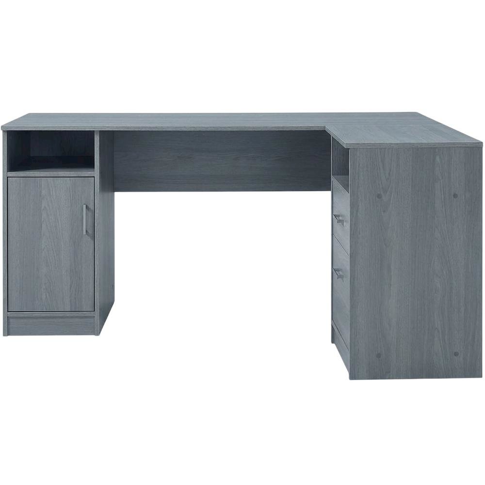 Grey L-Shape Desk with Storage and Slim Design for Home Office
