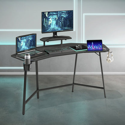 Gaming Desk with Shelf & Accessory Holders, Black