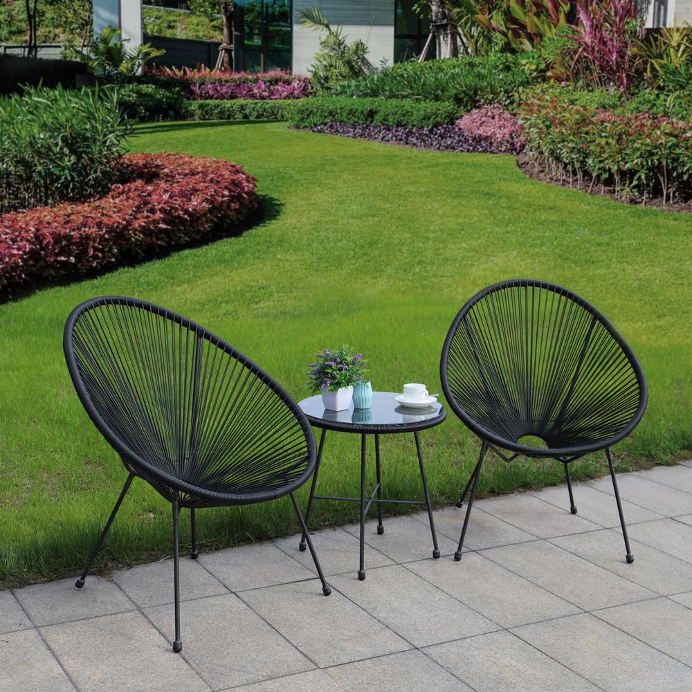 Sassio 3 piece Conversation Patio Set - Black