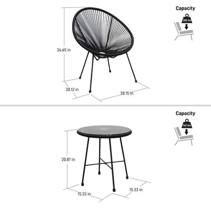 Sassio 3 piece Conversation Patio Set - Black