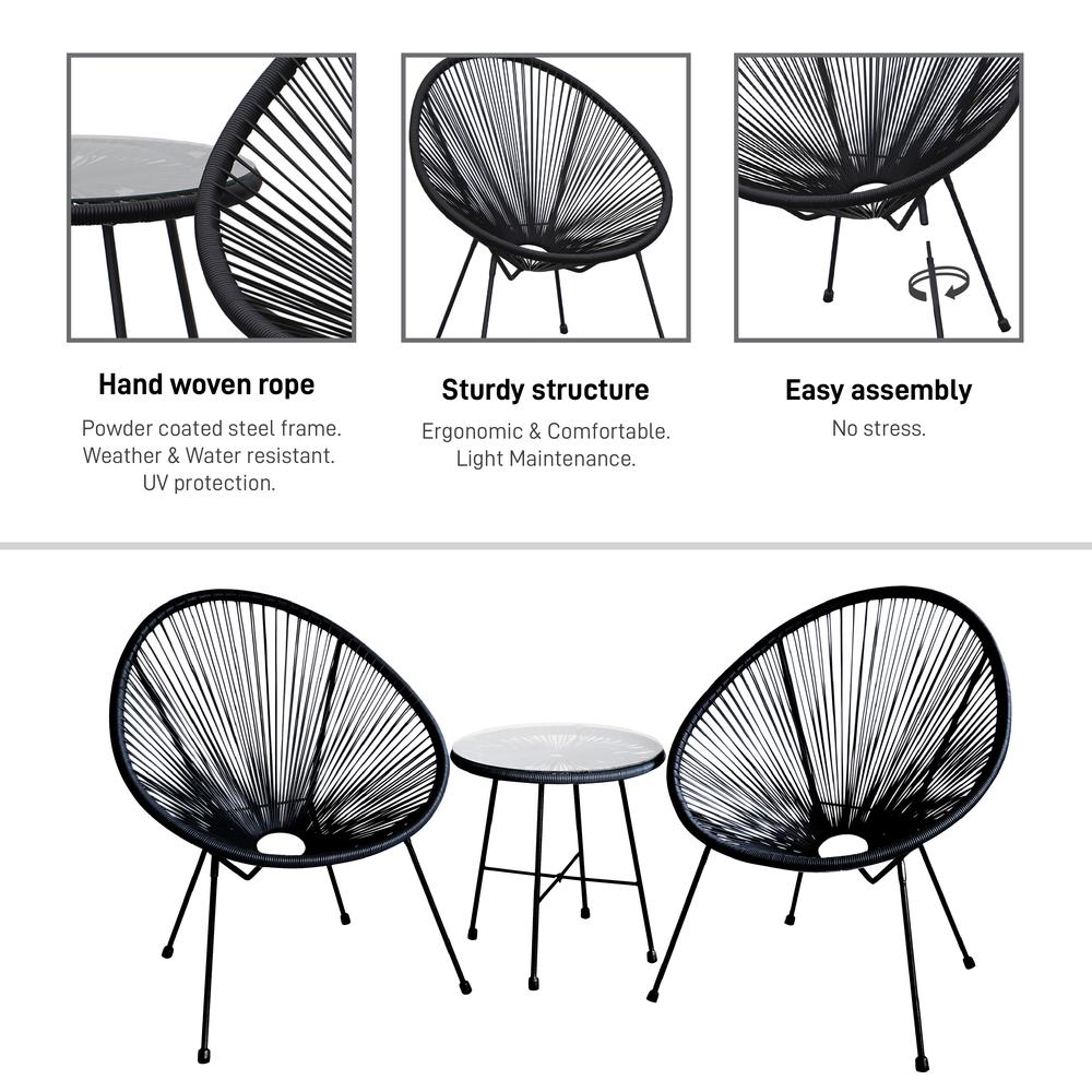 Sassio 3 piece Conversation Patio Set - Black