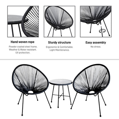 Sassio 3 piece Conversation Patio Set - Black