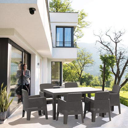 LUCCA 7 Piece Dining Set, Grey with Beige Cushions