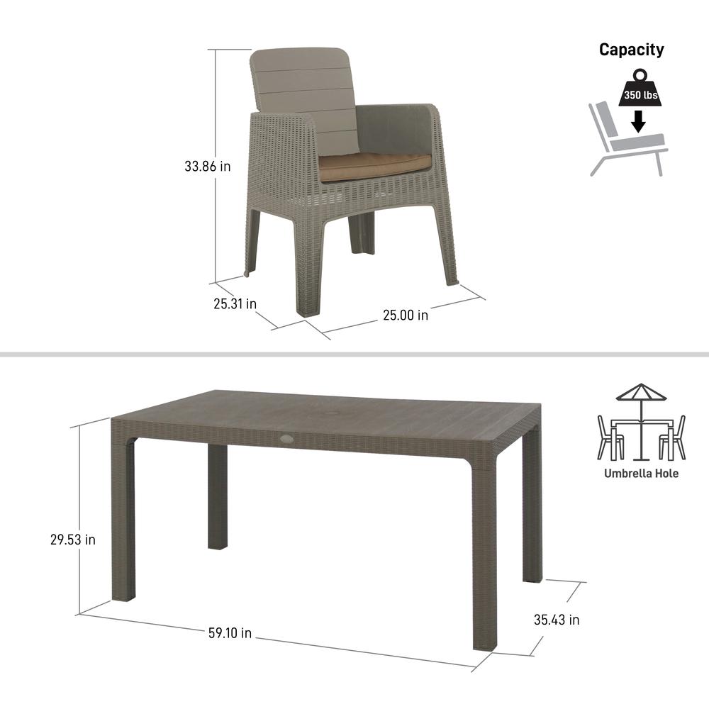 LUCCA 7 Piece Dining Set, Grey with Beige Cushions