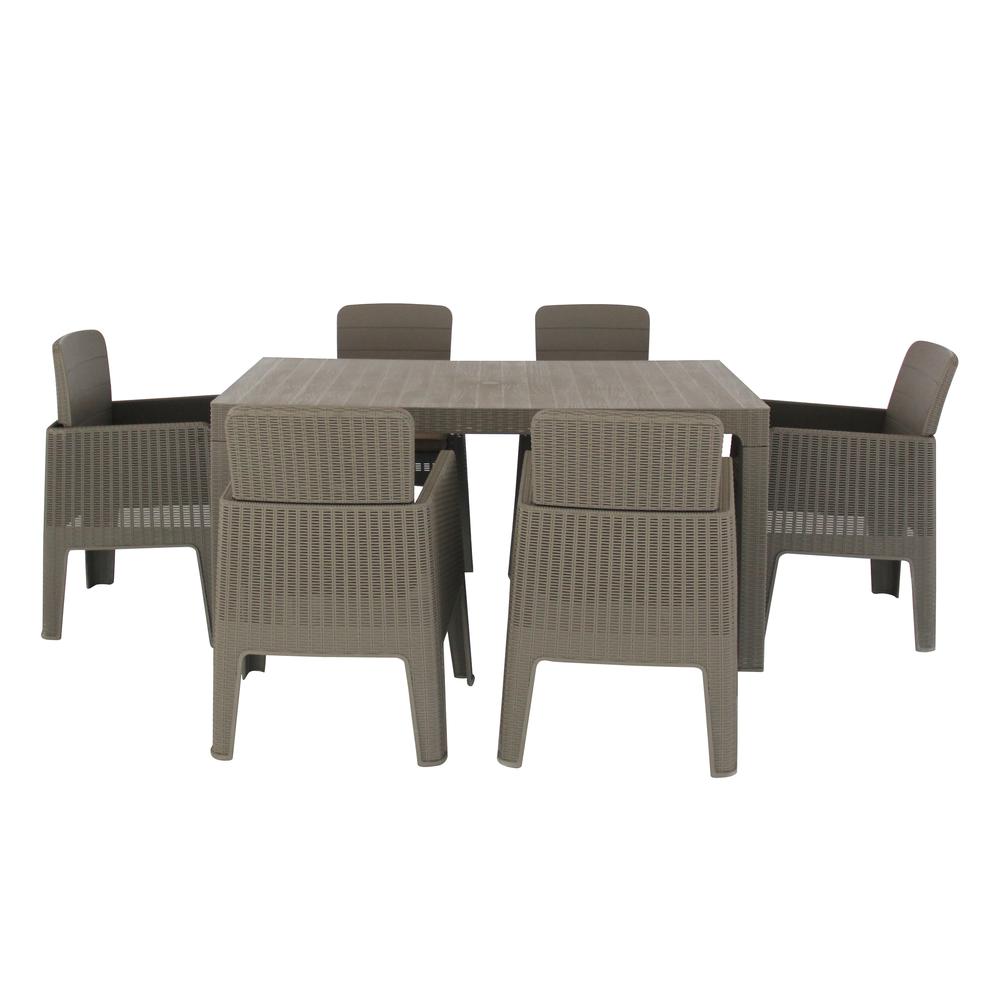 LUCCA 7 Piece Dining Set, Grey with Beige Cushions