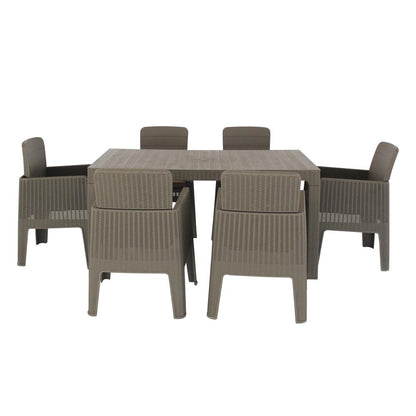 LUCCA 7 Piece Dining Set, Grey with Beige Cushions