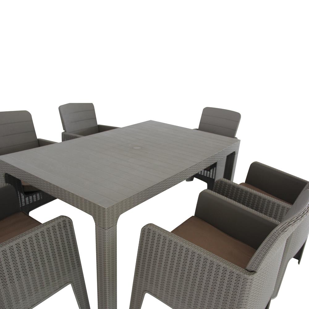 LUCCA 7 Piece Dining Set, Grey with Beige Cushions