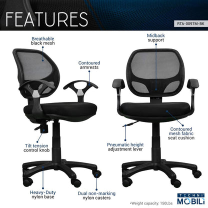 Midback Mesh Task Office Chair. Color: Black