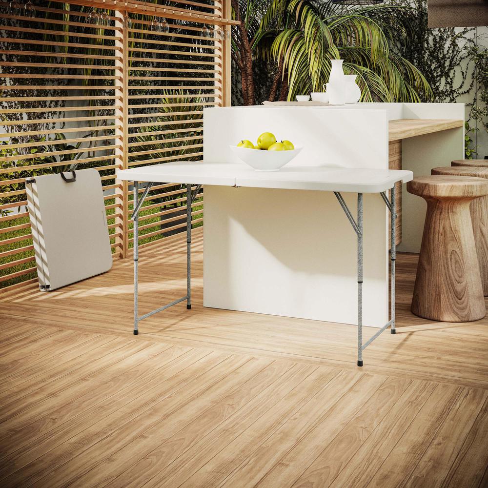 Techni Home Height Adjustable 4 FT Granite White Folding Table