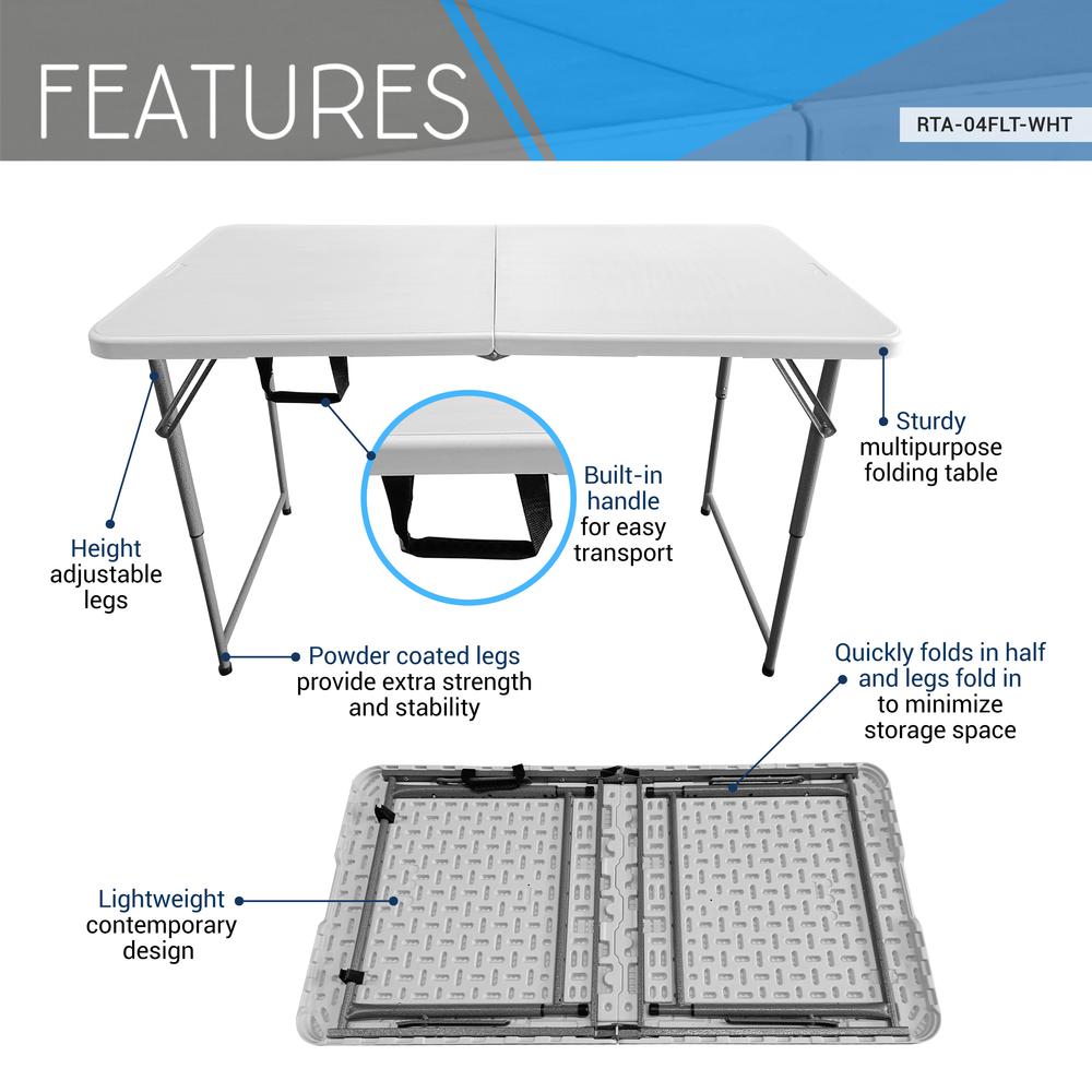 Techni Home Height Adjustable 4 FT Granite White Folding Table