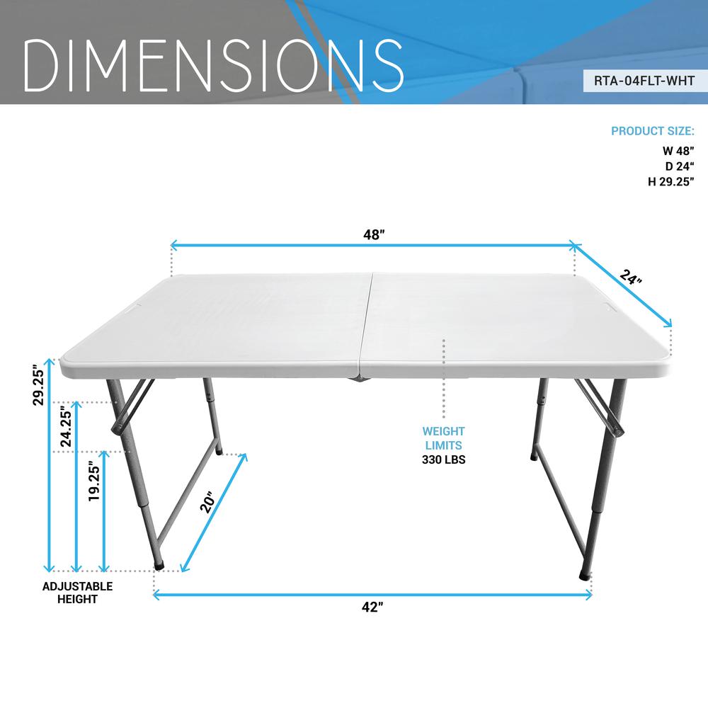 Techni Home Height Adjustable 4 FT Granite White Folding Table