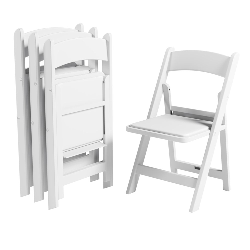 4-Pack White Resin Folding Chairs with Padded Seat