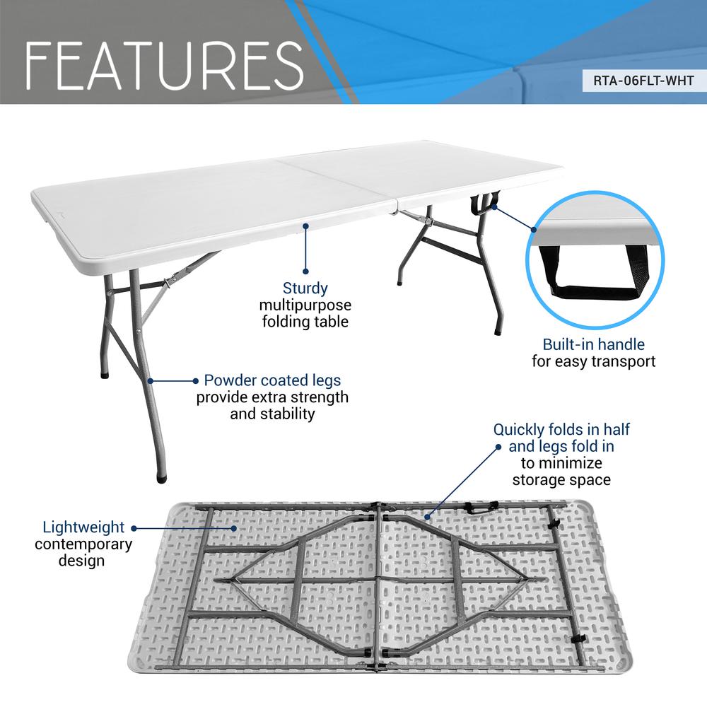 Techni Home 6 FT Granite White Folding Table with Easy- Carry Handle