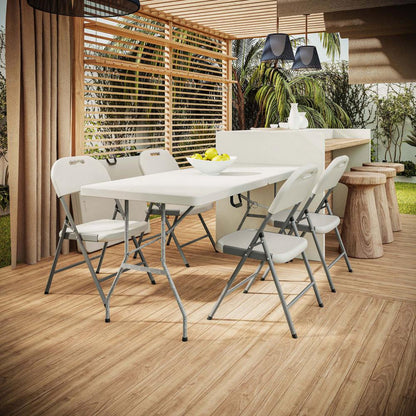 Techni Home 6 FT Granite White Folding Table with Easy- Carry Handle