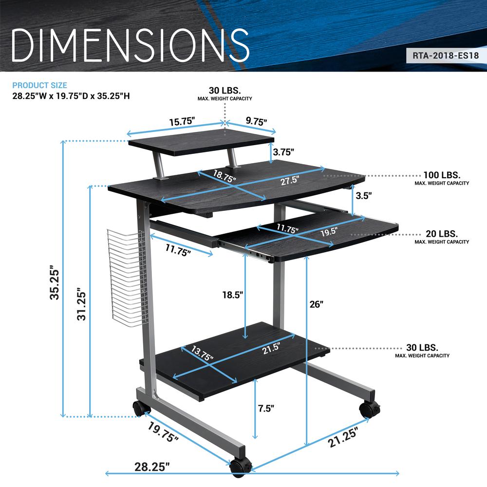 Compact Computer Cart With Storage . Color: Espresso