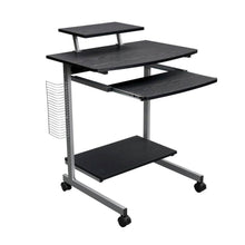 Brown Portable Computer Cart With Keyboard Shelf, Media Rack And Wheels