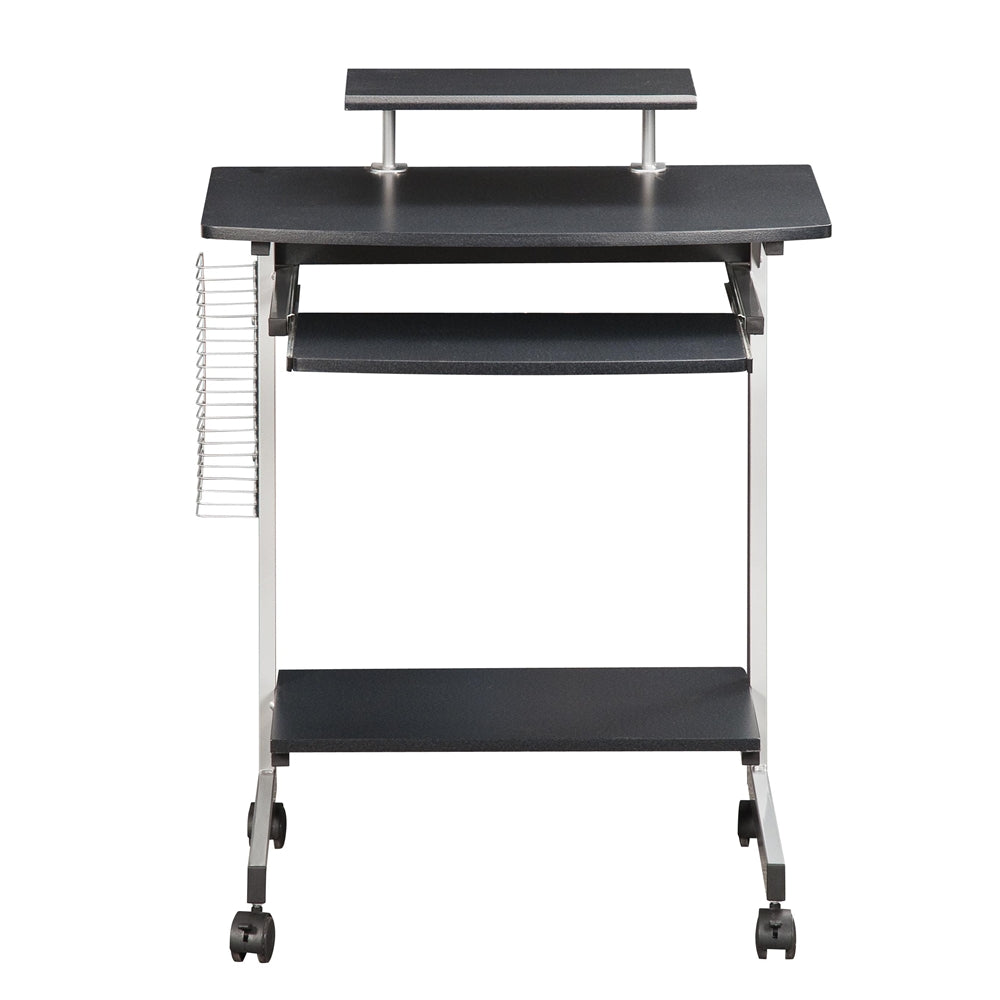 Gray Portable Computer Cart With Keyboard Shelf, Media Rack And Wheels