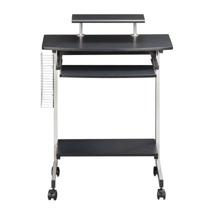 Gray Portable Computer Cart With Keyboard Shelf, Media Rack And Wheels