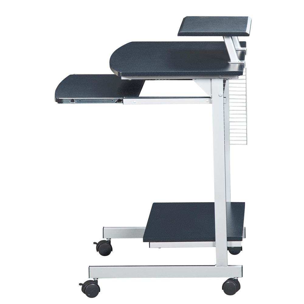 Gray Portable Computer Cart With Keyboard Shelf, Media Rack And Wheels