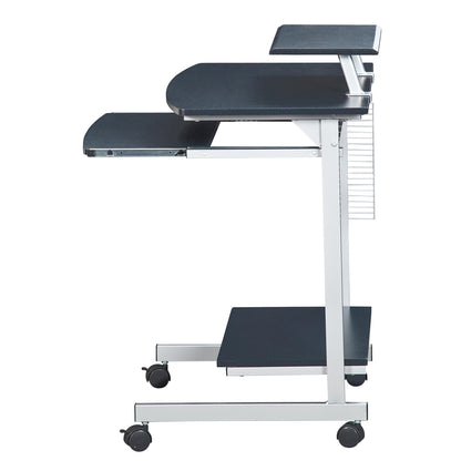 Gray Portable Computer Cart With Keyboard Shelf, Media Rack And Wheels