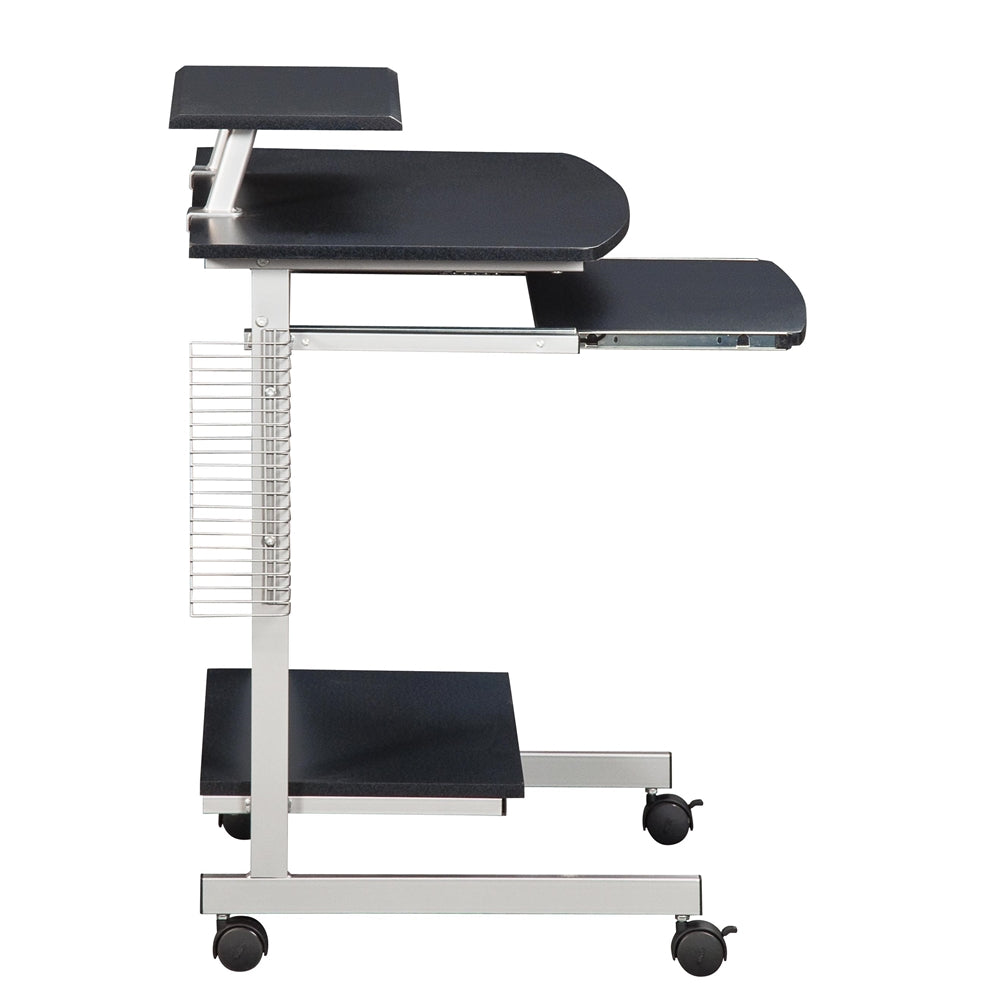 Gray Portable Computer Cart With Keyboard Shelf, Media Rack And Wheels