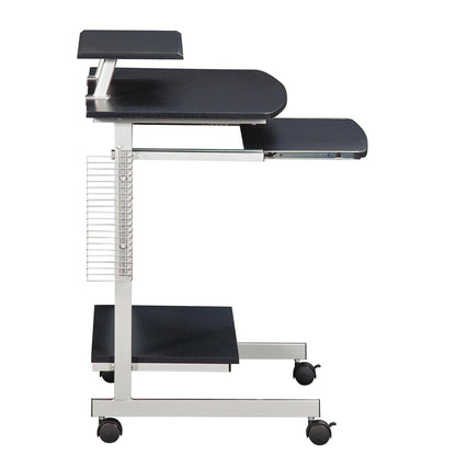 Gray Portable Computer Cart With Keyboard Shelf, Media Rack And Wheels
