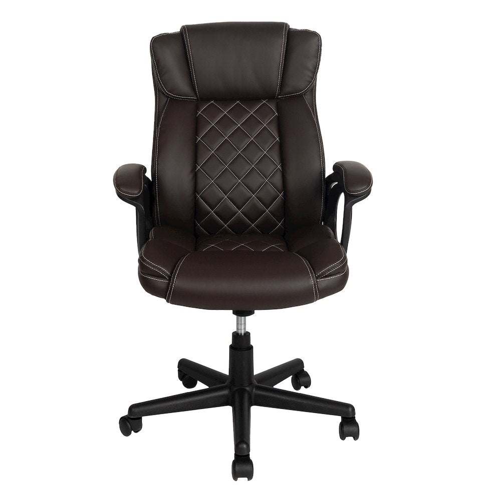 Ergonomic Executive Office Chair High Back Brown Faux Leather