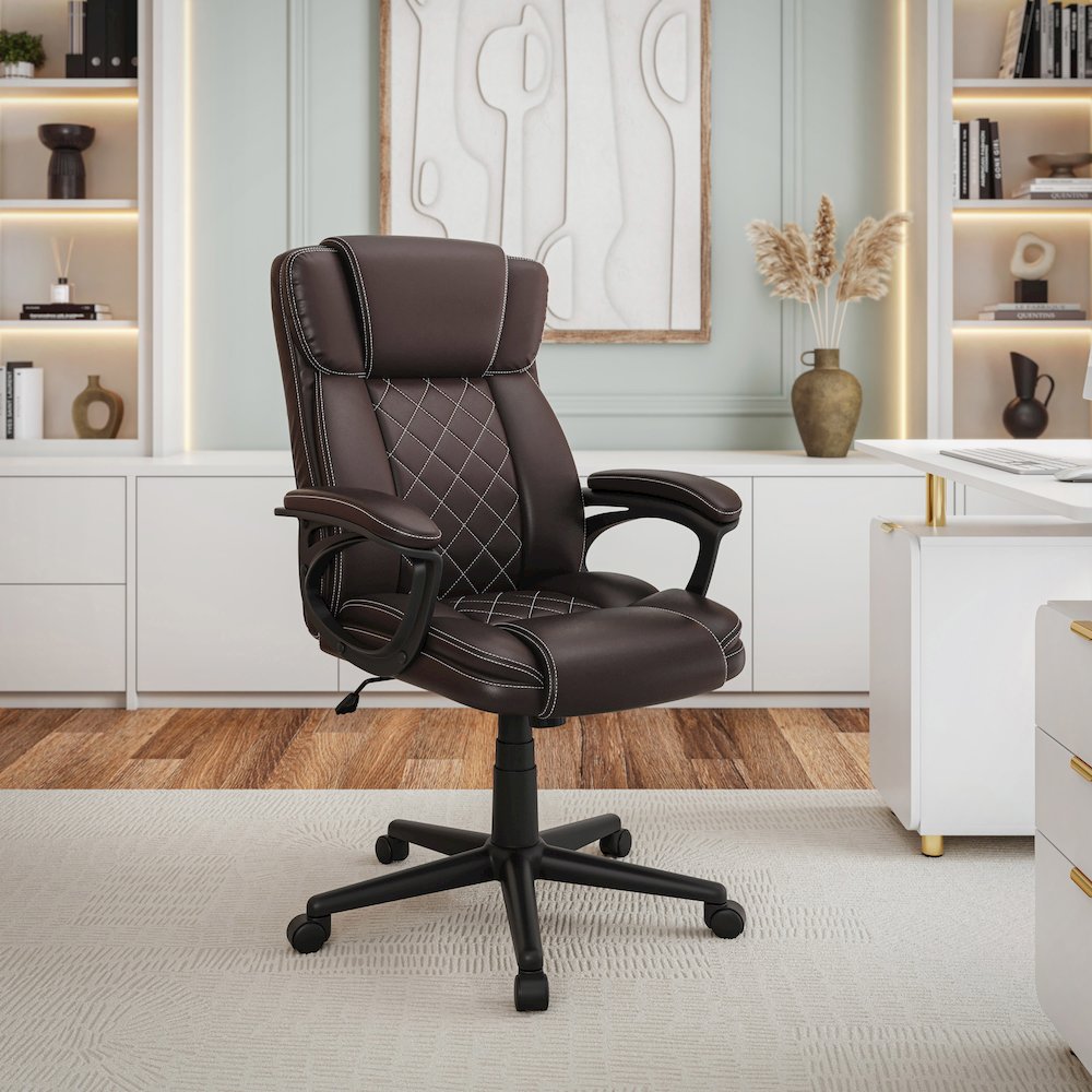 Ergonomic Executive Office Chair High Back Brown Faux Leather
