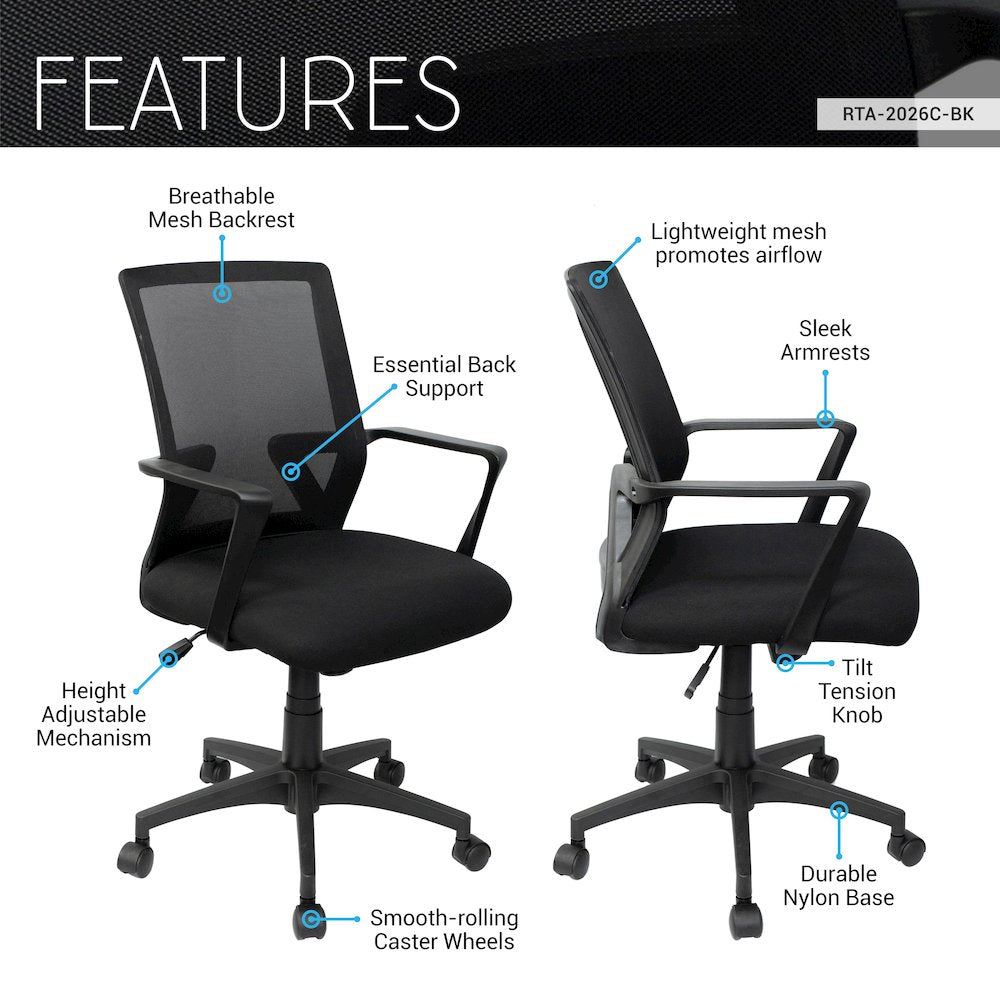 Ergonomic Mesh Office Chair with Adjustable Height & Tilt
