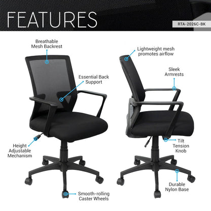 Ergonomic Mesh Office Chair with Adjustable Height & Tilt