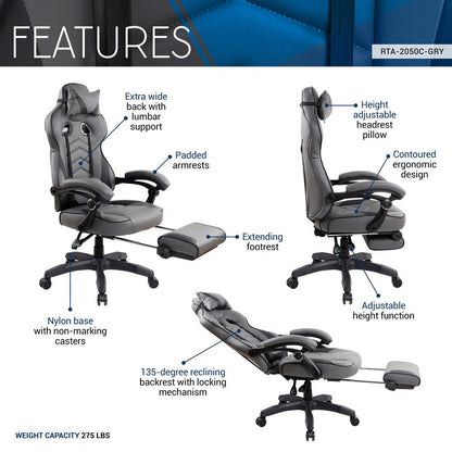 Reclining PU Leather Executive Office Chair with Footrest