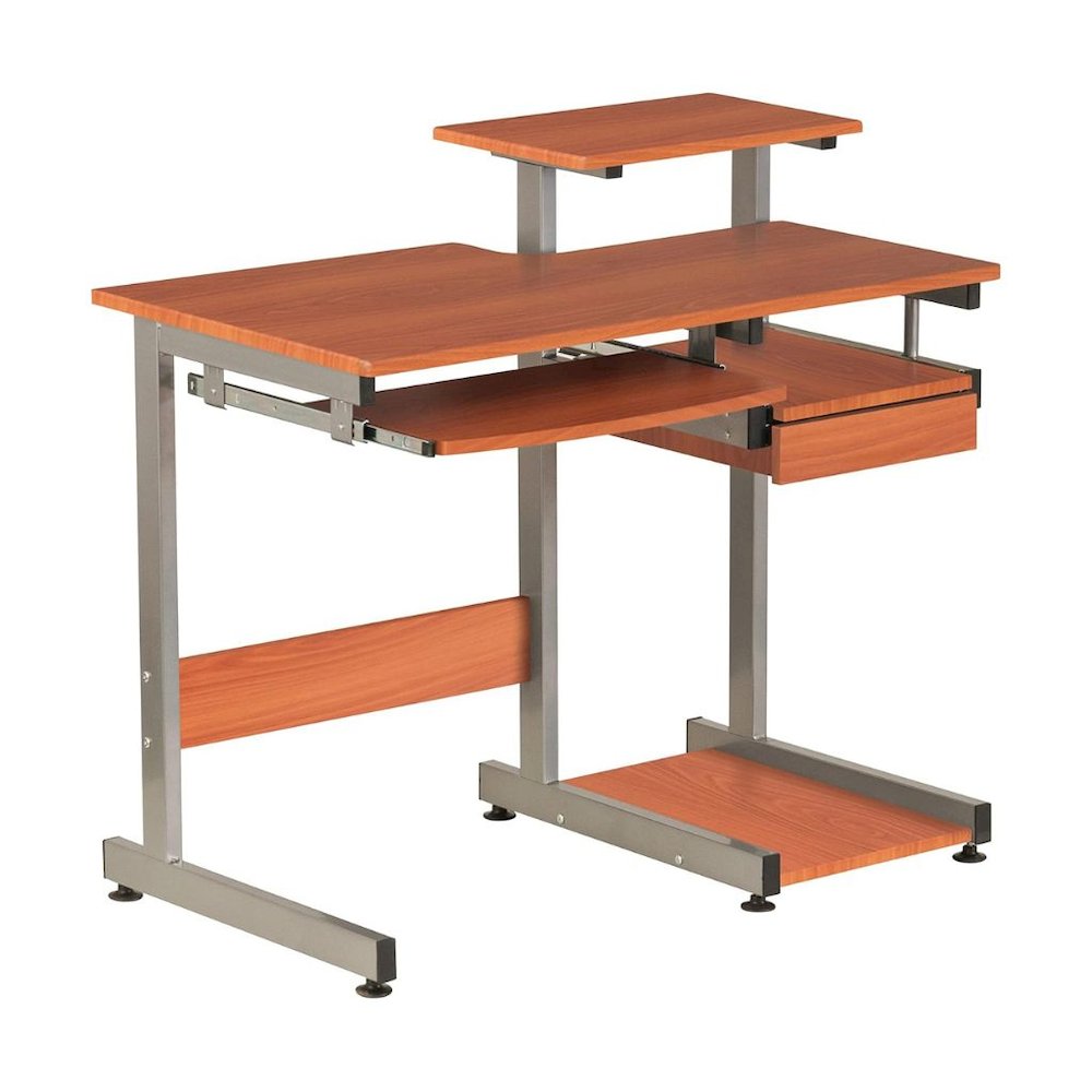 Brown Sturdy Desk With Drawer And 4 Shelves, Heavy Duty Executive Table