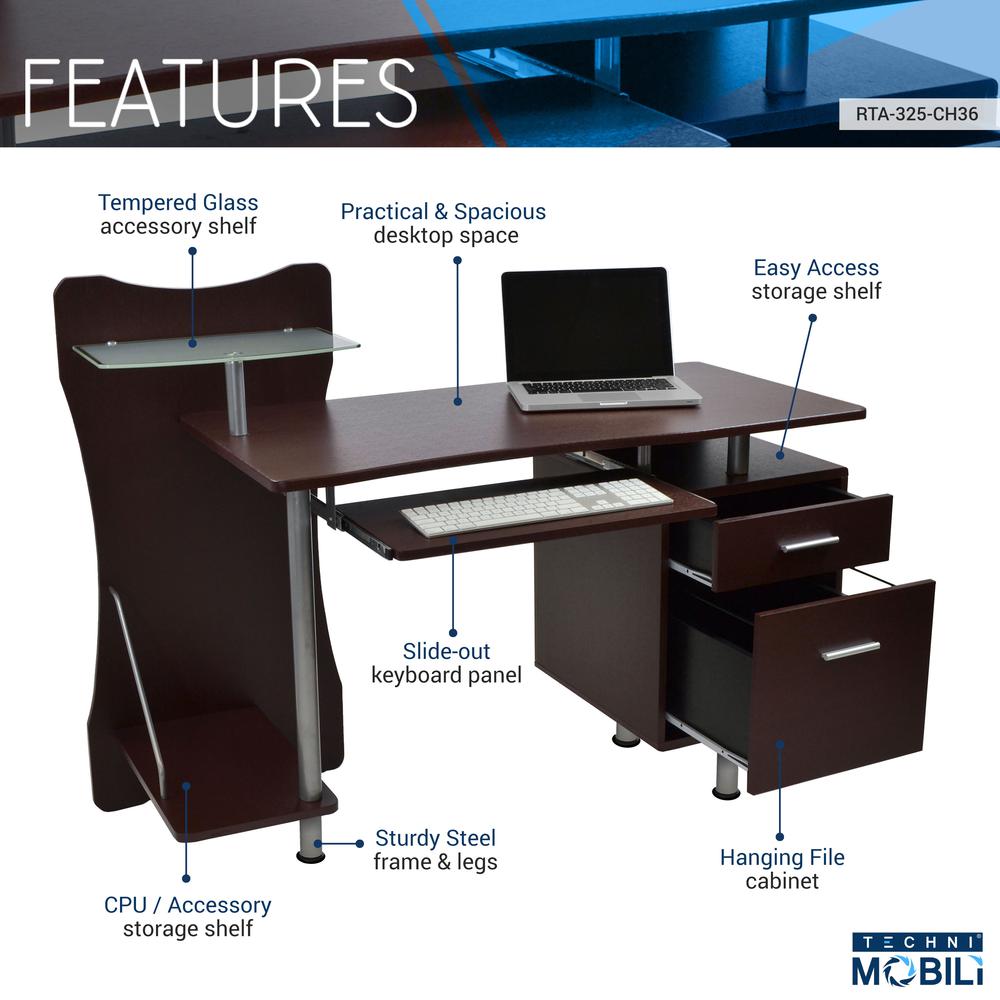 Stylish Computer Desk with Storage. Color: Chocolate