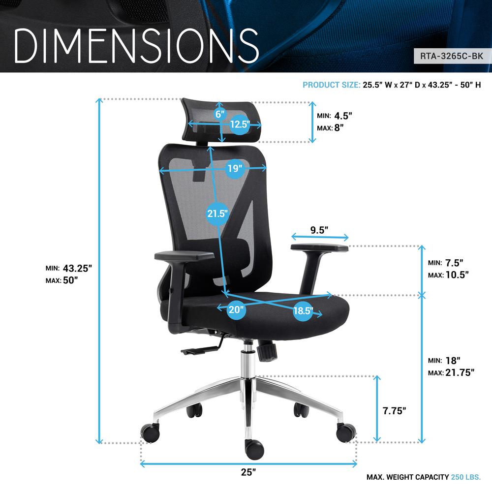 Truly Ergonomic Mesh Office Chair with Headrest & Lumbar Support, Black