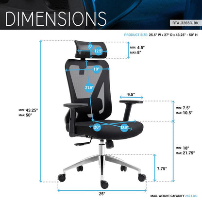 Truly Ergonomic Mesh Office Chair with Headrest & Lumbar Support, Black