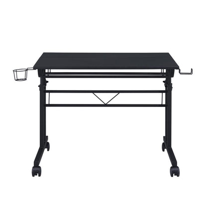 Rolling Writing Desk with Height Adjustable Desktop and Moveable Shelf, Black