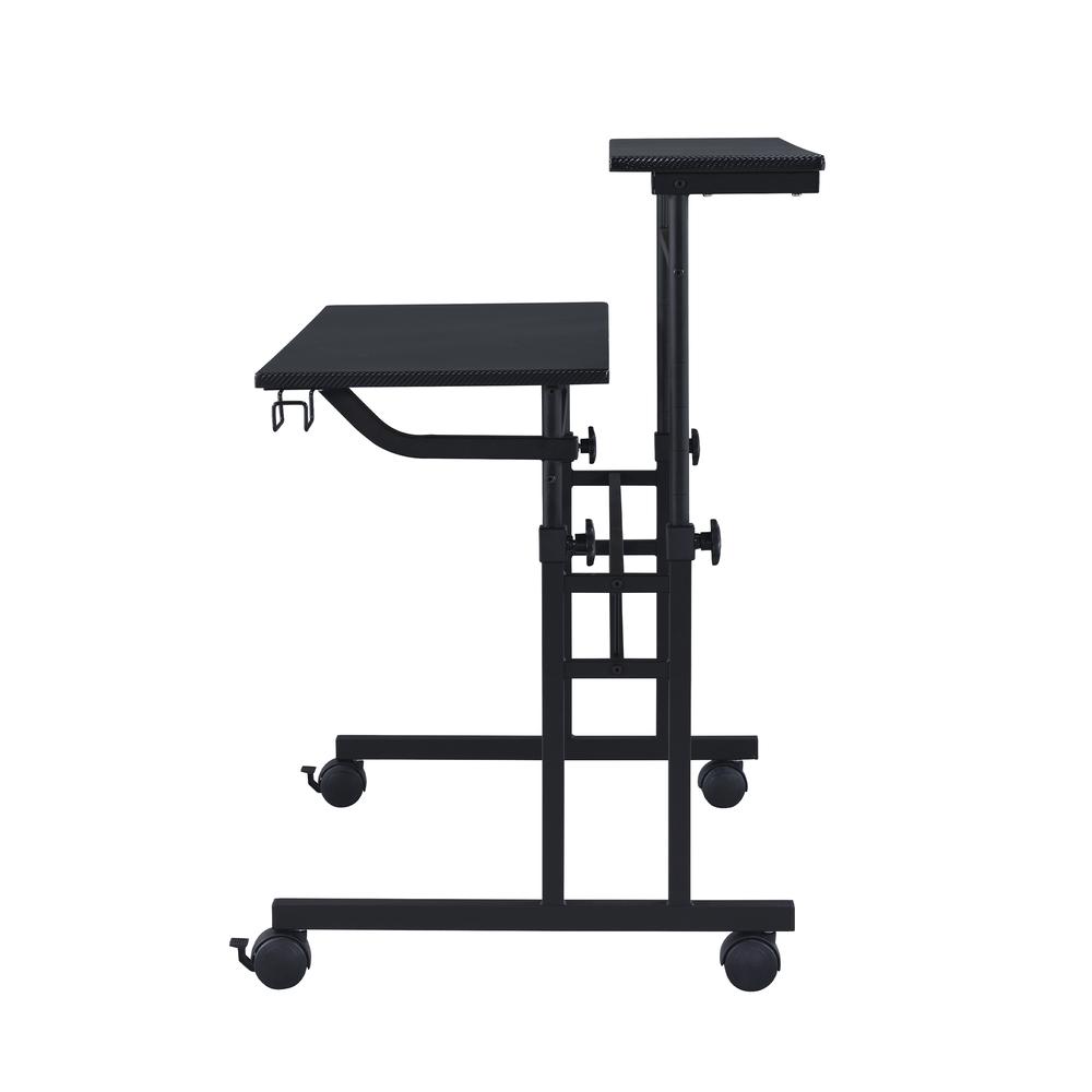 Rolling Writing Desk with Height Adjustable Desktop and Moveable Shelf, Black