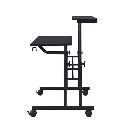 Rolling Writing Desk with Height Adjustable Desktop and Moveable Shelf, Black