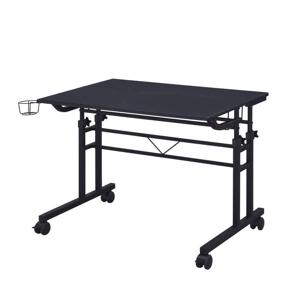 Rolling Writing Desk with Height Adjustable Desktop and Moveable Shelf, Black