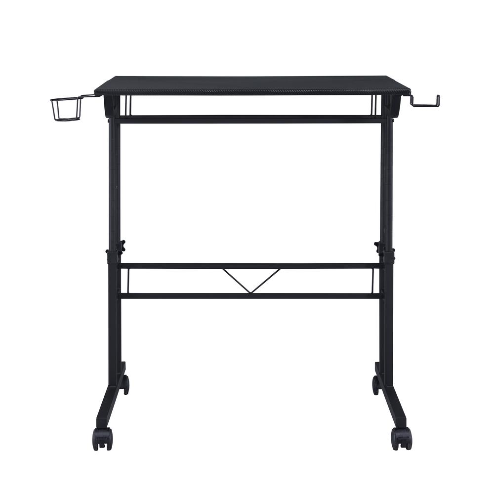 Rolling Writing Desk with Height Adjustable Desktop and Moveable Shelf, Black