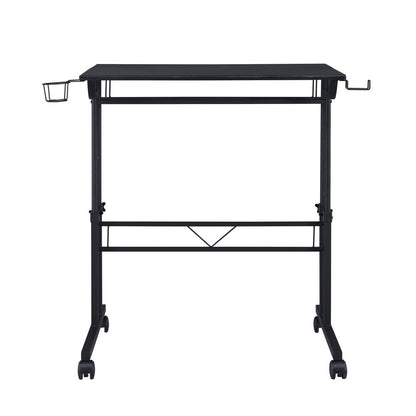Rolling Writing Desk with Height Adjustable Desktop and Moveable Shelf, Black