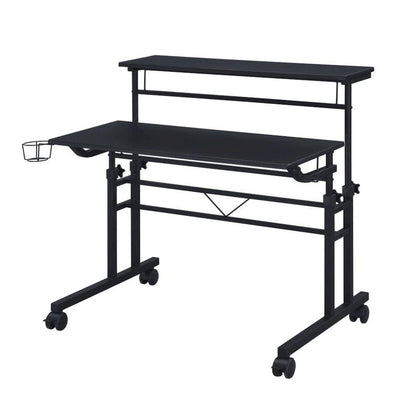 Black Adjustable Desk with Wheels, Computer and Office Table with Storage